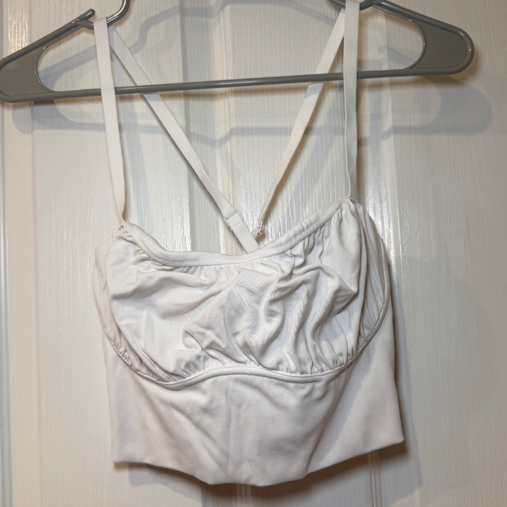 Aerie OFFLINE Real Me Ruched Sports Bra White Size M